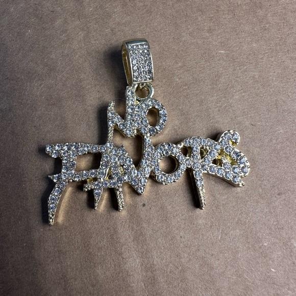 'No Favors' Bling Pendant Gold Tone Faux Stones - Picture 2 of 5